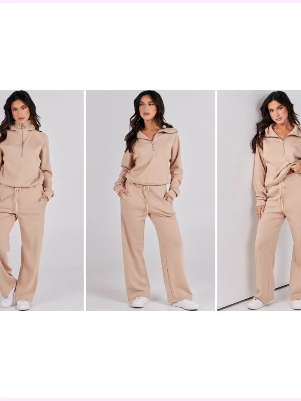 2 Piece Outfit Half Zip Sweatshirt Wide Leg Pants Lounge Matching Sets Sweatsuit